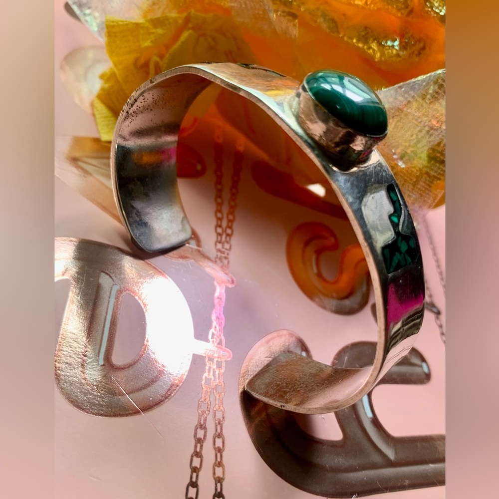 ⭐️Brazalete de alpaca ,ornamento de piedra verde natural ⭐️#GRN